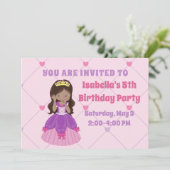かわいいヒスパニックプリンセスガールピンク誕生日パーティー 招待状 (スタンド正面)