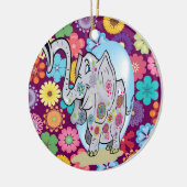かわいいヒッパイゾウカラフルと花 セラミックオーナメント (左)