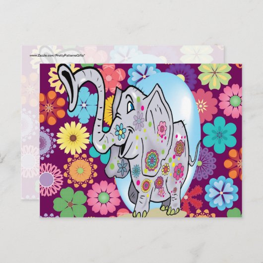 かわいいヒッパイゾウカラフルと花 ポストカード (正面/裏面)