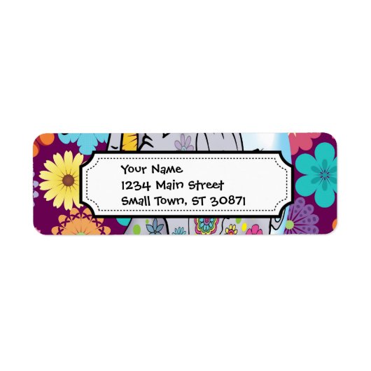 かわいいヒッパイゾウカラフルと花 ラベル (正面)