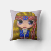 かわいいヒッパイヒックピースサインヘッドバンドスターストライプズ クッション (裏面)