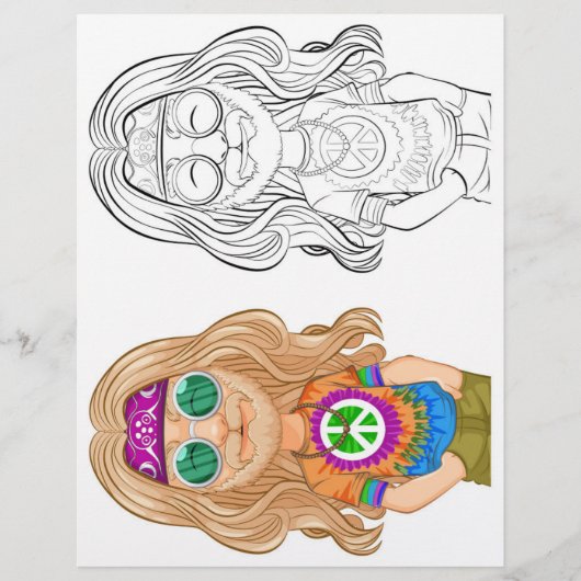 かわいいヒッピーのドレスを着た少年ぬりえページ チラシ (正面)