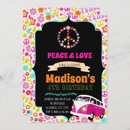 かわいいヒッピーパーティの招待状 招待状 (正面/裏面)