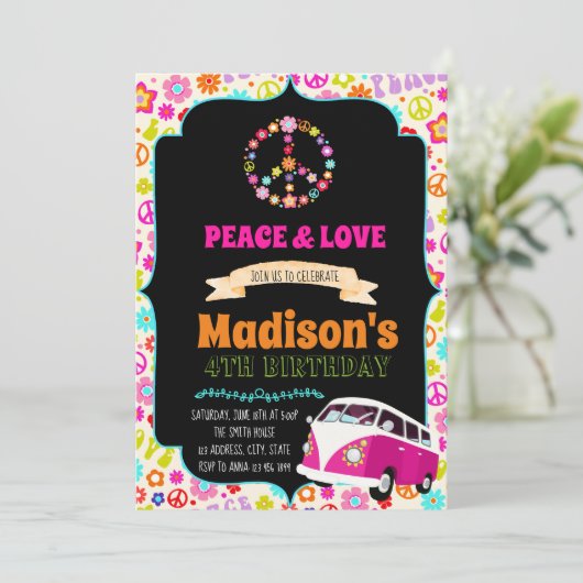 かわいいヒッピーパーティーの招待状 招待状 (スタンド正面)