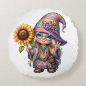 かわいいヒッピー格言ヒマワリ ラウンドクッション (正面)