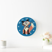 かわいいヒップスターグラスキツネ ラウンド壁時計 (ホーム)