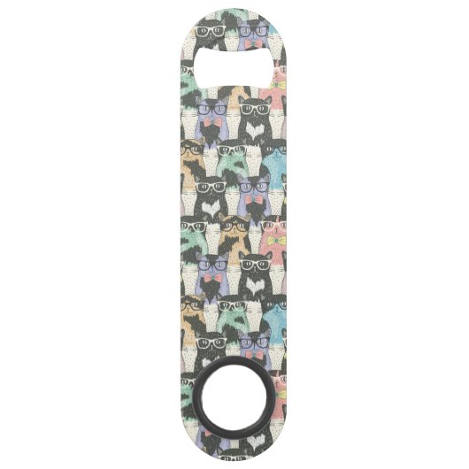かわいいヒップスター猫パターン スピード栓抜き (正面)