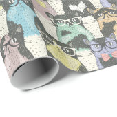 かわいいヒップスター猫パターン ラッピングペーパー (ロールコーナー)