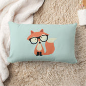 かわいいヒップスター赤キツネとミントシェブロンパターン ランバークッション (ブランケット)