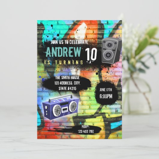 かわいいヒップホップパーティーのテーマ招待状 招待状 (スタンド正面)