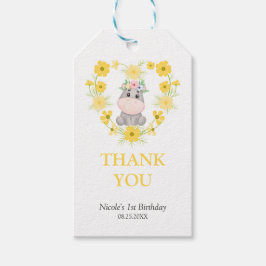 かわいいヒッポイエローフラワーハート誕生日ありがとう ギフトタグ