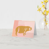 かわいいヒッポイラストレーションインピンクと金ゴールド カード (黄色い花)