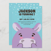 かわいいヒッポカートゥーンアニマルサファリ子供の誕生日 招待状 (正面/裏面)