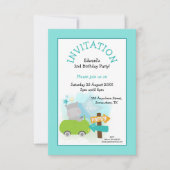 かわいいヒッポカートドラーバースデーパーティーティール（緑がかった色） 招待状 (正面)