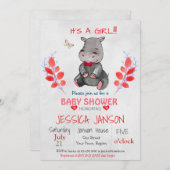 かわいいヒッポガールベビーシャワー招待状 招待状 (正面/裏面)