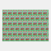 かわいいヒッポクリスマスヒッピおもしろいーホリデーズグリーン ラッピングペーパーシート (正面3)