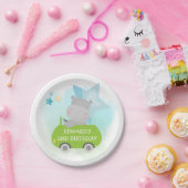 かわいいヒッポグリーンカー名ボーイ誕生日ホワイト ペーパープレート (パーティー)