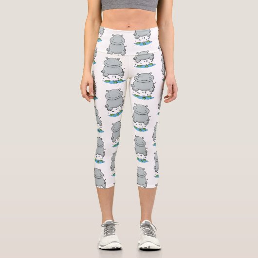 かわいいヒッポジャンプ漫画イラストレーション カプリレギンス (正面)