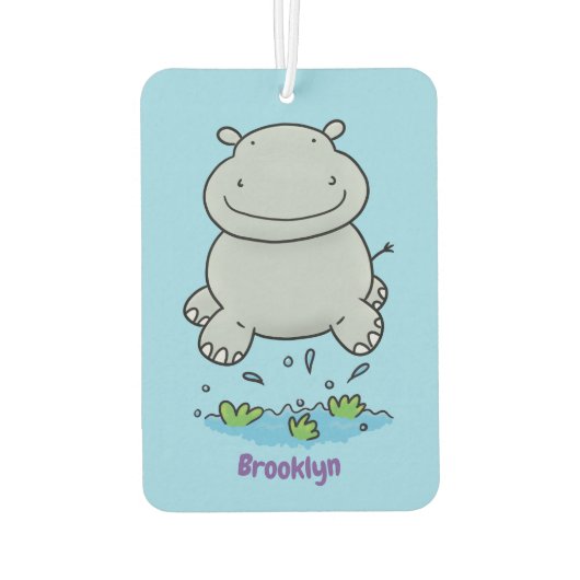 かわいいヒッポジャンプ漫画イラストレーション カーエアーフレッシュナー (裏面)