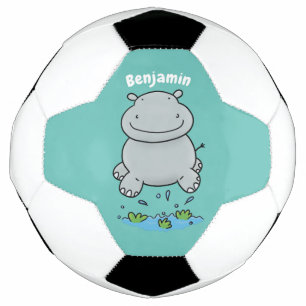 かわいいヒッポジャンプ漫画イラストレーション サッカーボール