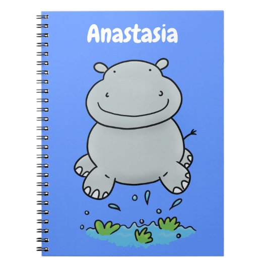 かわいいヒッポジャンプ漫画イラストレーション ノートブック (正面)