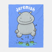 かわいいヒッポジャンプ漫画イラストレーション フリースブランケット (正面)