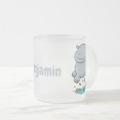 かわいいヒッポジャンプ漫画イラストレーション フロストグラスマグカップ (正面右)