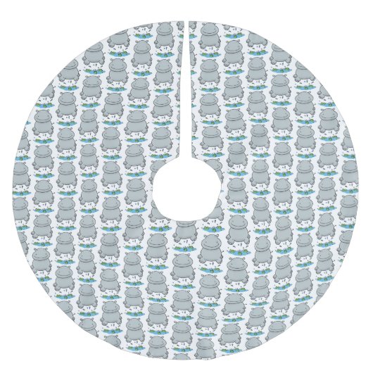 かわいいヒッポジャンプ漫画イラストレーション ブラッシュドポリエステルツリースカート (正面)