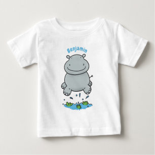 かわいいヒッポジャンプ漫画イラストレーション ベビーTシャツ