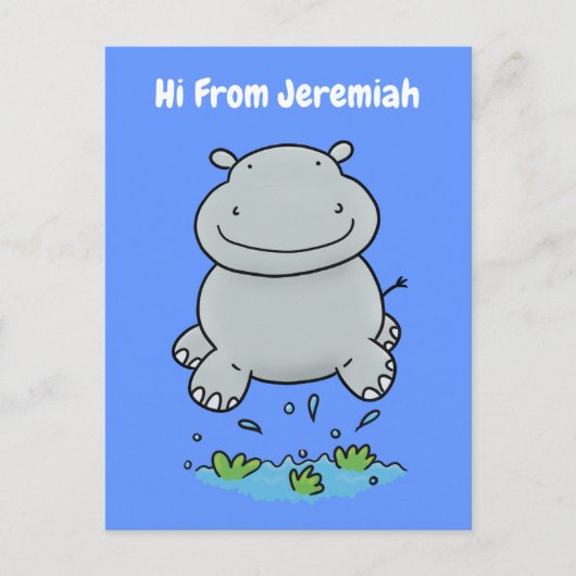 かわいいヒッポジャンプ漫画イラストレーション ポストカード (正面)