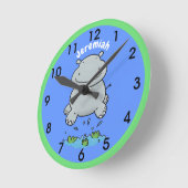 かわいいヒッポジャンプ漫画イラストレーション ラウンド壁時計 (傾斜)