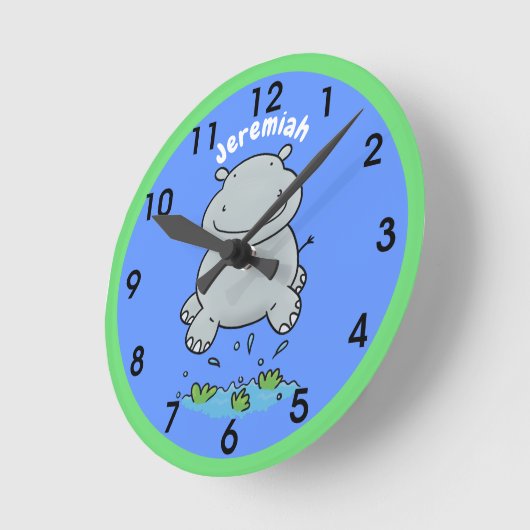 かわいいヒッポジャンプ漫画イラストレーション ラウンド壁時計 (傾斜)