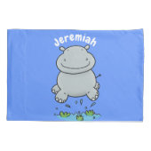 かわいいヒッポジャンプ漫画イラストレーション 枕カバー (裏面)