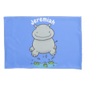 かわいいヒッポジャンプ漫画イラストレーション 枕カバー (正面)