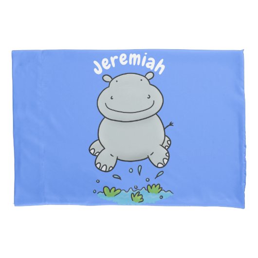 かわいいヒッポジャンプ漫画イラストレーション 枕カバー (正面)