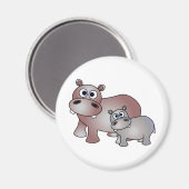 かわいいヒッポスママとベビー マグネット (正面/裏面)