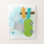 かわいいヒッポドライビンググリーンカーの子供 ジグソーパズル (縦)