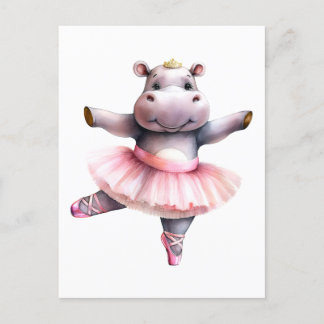 かわいいヒッポバレリーナ踊りバレエ シーズンポストカード