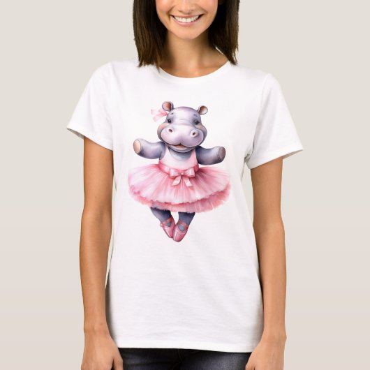 かわいいヒッポバレリーナ踊りバレエ Tシャツ (正面)