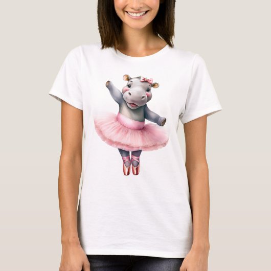 かわいいヒッポバレリーナ踊りバレエ Tシャツ (正面)