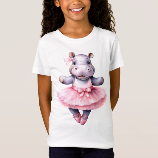 かわいいヒッポバレリーナ踊りバレエ Tシャツ (正面)