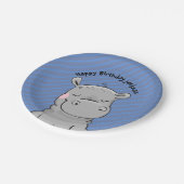 かわいいヒッポバースデーパーティープレート ペーパープレート (アングル)