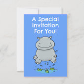 かわいいヒッポベビージャンプ漫画の誕生日 招待状 (裏面)