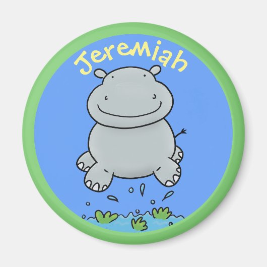 かわいいヒッポベビージャンプ漫画イラストレーション マグネット (正面)