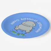 かわいいヒッポベビーパーソナライズされた漫画の誕生日 ペーパープレート (アングル)