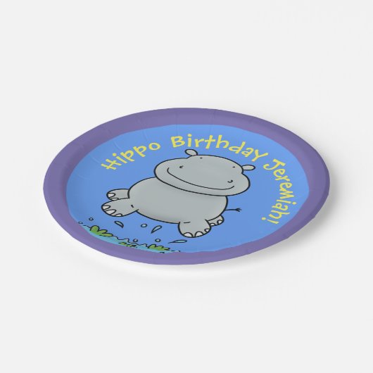 かわいいヒッポベビーパーソナライズされた誕生日の漫画 ペーパープレート (アングル)