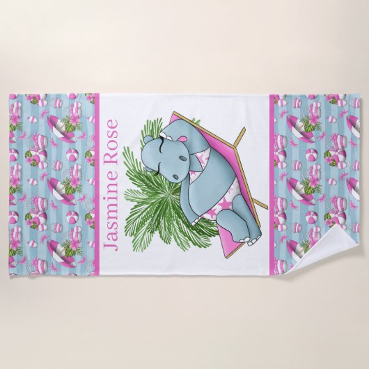 かわいいヒッポ恋人の名前 ビーチタオル (正面)