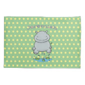 かわいいヒッポ漫画イラストレーションオン緑 枕カバー (裏面)