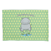 かわいいヒッポ漫画イラストレーションオン緑 枕カバー (正面)