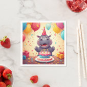 かわいいヒッポ祝の誕生日とケーキ スタンダードカクテルナプキン (インサイチュ)